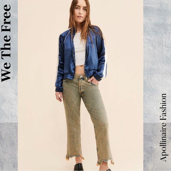 We The Free Maggie Midrise Cropped Distressed Jeans in Tan Navy Size 27 NWT - Picture 4 of 7